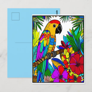 Carte Postale Perruche de perroquet d'oiseaux Coloré Rouge Jaune