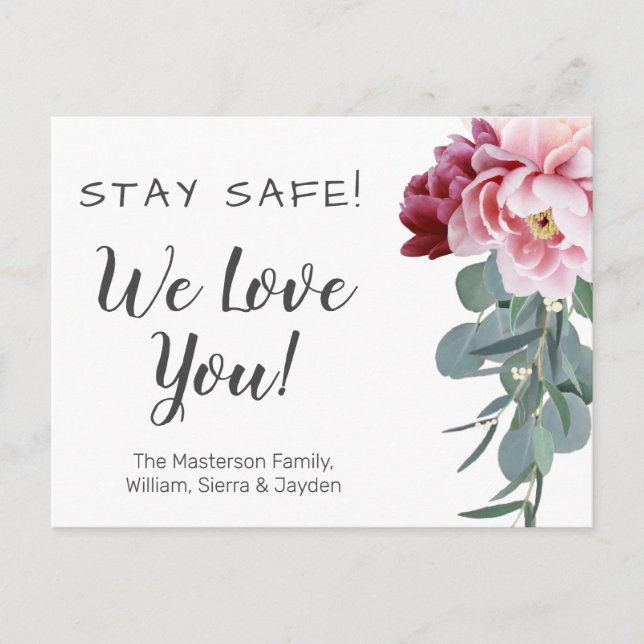 Carte Postale Personalisé Floral Séjour Sûr Nous Vous Aimons (Devant)