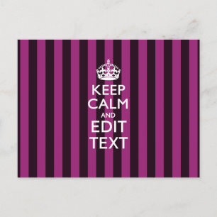 Carte Postale Personalisé KEEP CALM Votre Texte Fuchsia Stripes