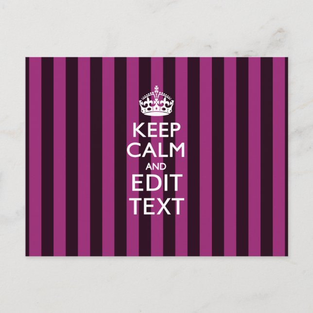 Carte Postale Personalisé KEEP CALM Votre Texte Fuchsia Stripes (Devant)