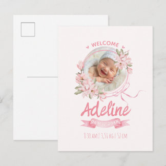 Carte Postale personalized baby blue floral Birth announcements