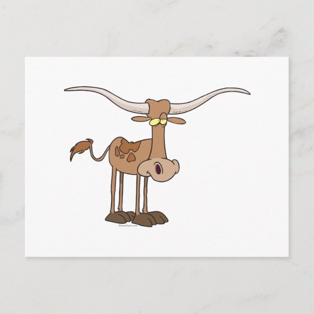 Carte Postale personnage de dessin humoristique de vache longhor (Devant)