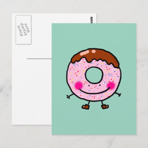 Carte Postale Personnage de donut saupoudré souriant Art