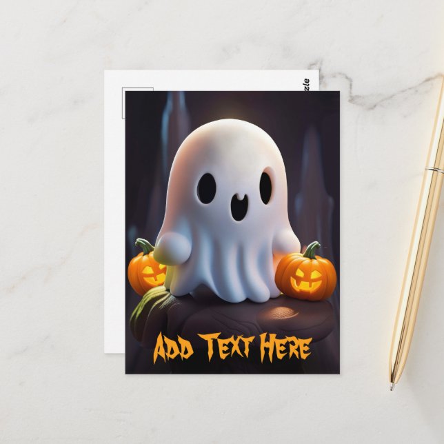 Carte Postale Personnage d'Halloween Bébé Fantôme Mignon Effraya (Devant/Arrière en situation)