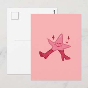 Carte Postale Personnage Étoile de Mer Rose En Talons Hauts Dess