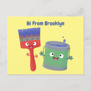 Carte Postale Personnages de peinture et de pinceau mignons