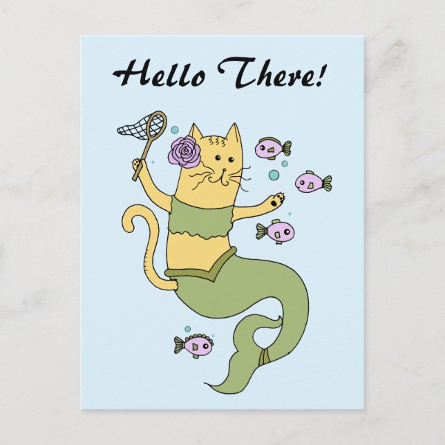 Carte postale personnalisable Mermaid Cat Cartoon (Devant)