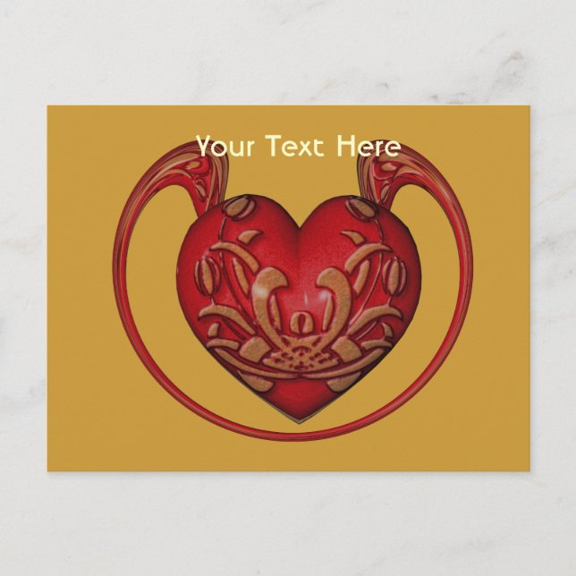 Carte postale personnalisable Ornate Red Heart (Devant)