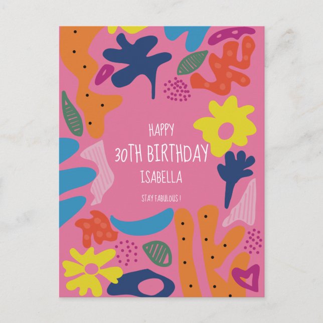 Carte Postale personnalisation 30e anniversaire rose moderne car (Devant)