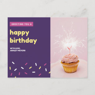 Carte Postale Personnalisé - Anniversaire de Cupcake rose et vio