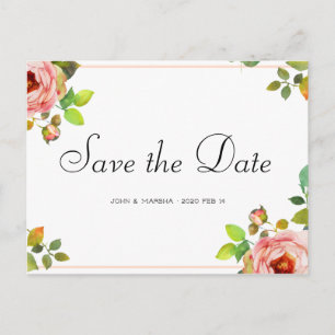 Carte Postale Personnalisé - Aquarelle Rose Enregistrer la date