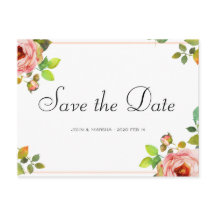 Personnalisé - Aquarelle Rose Enregistrer la date