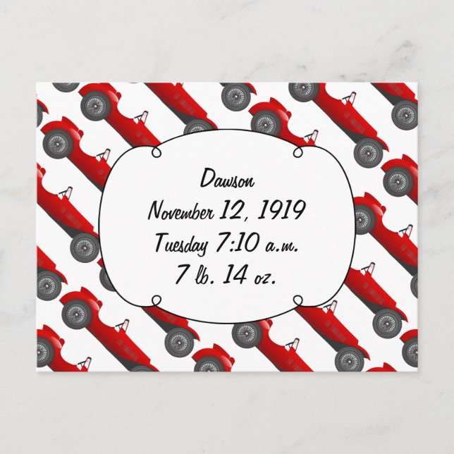 Carte Postale Personnalisé Classic Car Baby Boy Stats (Devant)