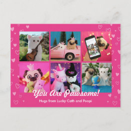 Carte Postale Personnalisé Coeurs rose mignon Photo Collage