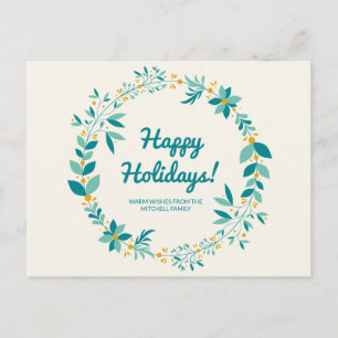 Carte Postale Personnalisé - Couronne de Fêtes Bleue et Menthe
