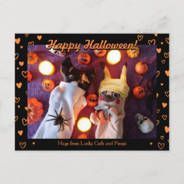 Carte Postale Personnalisé Cute Halloween Coeurs Orange Photo