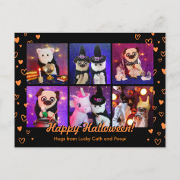 Carte Postale Personnalisé Cute Orange Hearts Halloween Photo