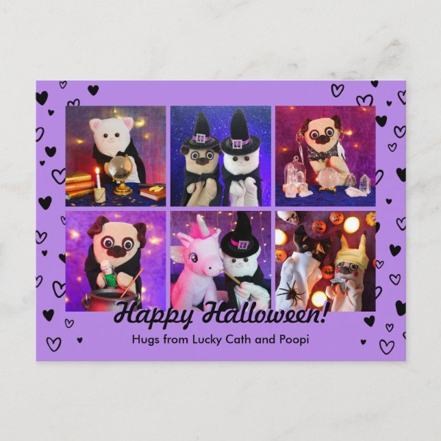 Carte Postale Personnalisé Cute Orange Hearts Halloween Photo (Devant)