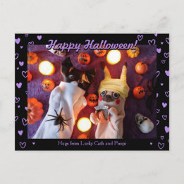Carte Postale Personnalisé Mignon Halloween Coeurs pourpres Phot