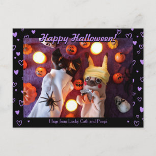 Carte Postale Personnalisé Mignon Halloween Coeurs pourpres Phot
