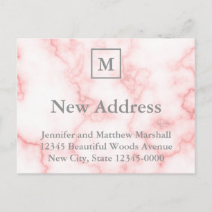 Carte Postale Personnalisé Monogramme Faux Marbre Rose Nouvelle 