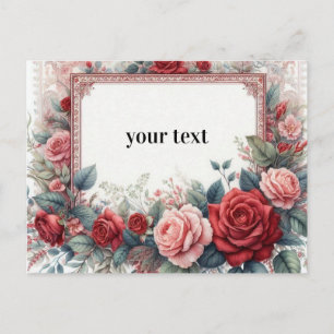 carte postale personnalisée cadre vintage roses