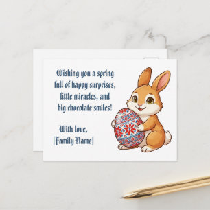 Carte postale personnalisée de lapin - Œuf ethniqu
