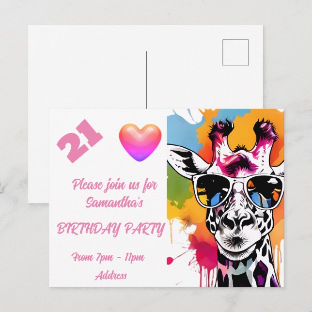 Carte postale personnalisée d'invitation d'anniver (Devant / Derrière)