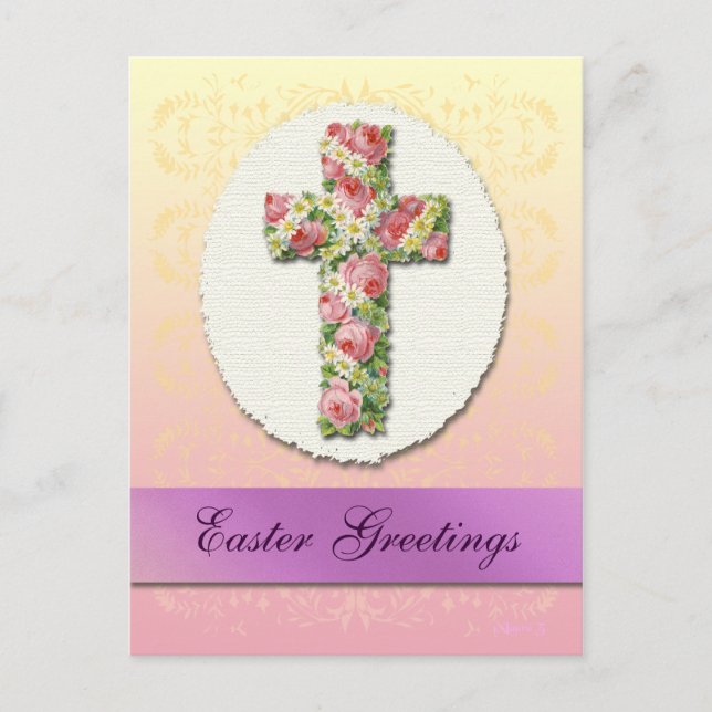 Carte postale personnalisée Pâques Florale Cross (Devant)