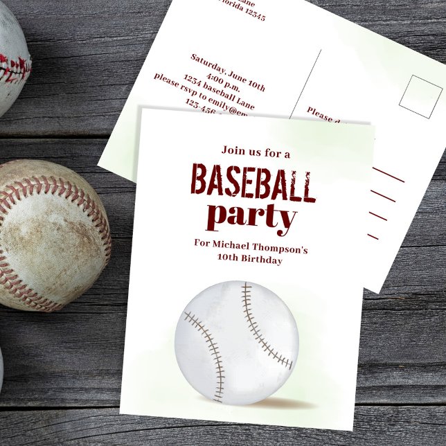 Carte postale personnalisée pour l'anniversaire d' (Baseball Party Invitation postcard)