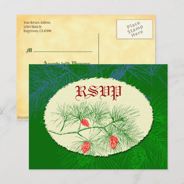 Carte postale personnalisée RSVP Green Pine (Devant / Derrière)