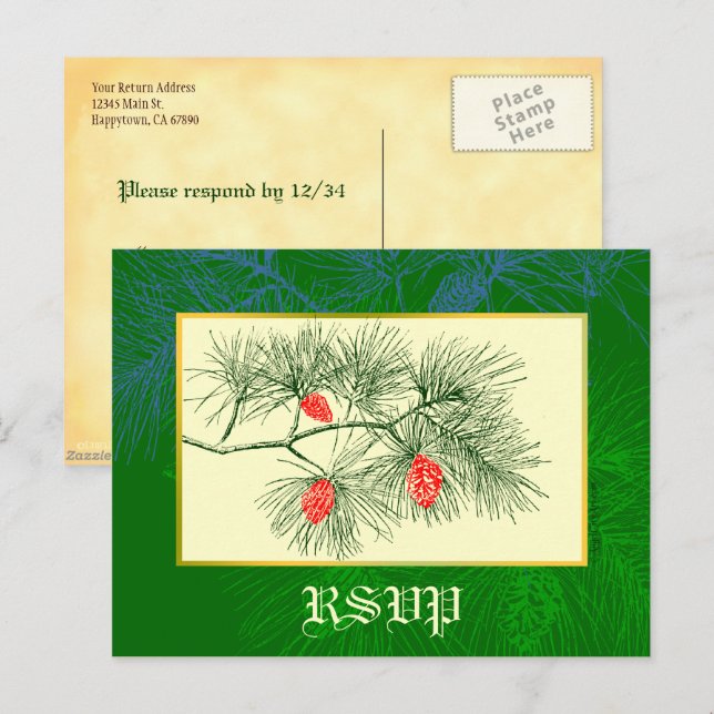 Carte postale personnalisée RSVP Green Pine (Devant / Derrière)