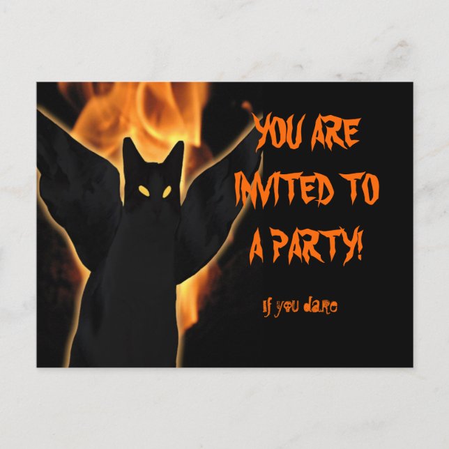 Carte Postale Personnaliser Éffrayant Chat Halloween Invitation  (Devant)