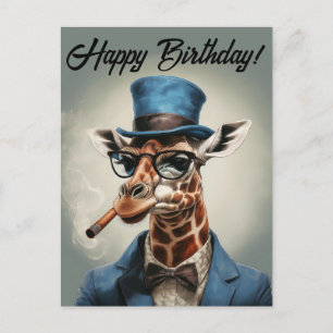 Carte Postale Personnaliser Giraffe en haut chapeau Joyeux anniv