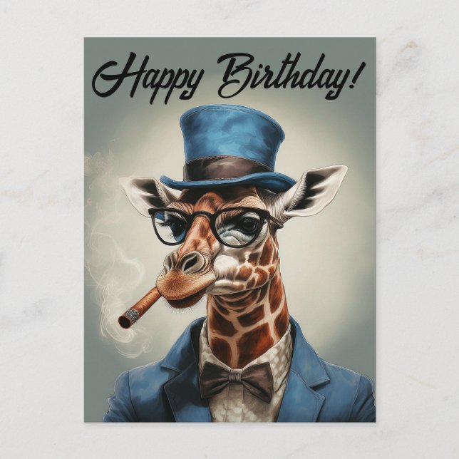 Carte Postale Personnaliser Giraffe en haut chapeau Joyeux anniv (Devant)