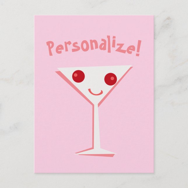 Carte Postale Personnaliser Happy Martini rose (Devant)