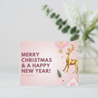 Carte Postale Personnaliser rose Joyeux Noël et Bonne Année