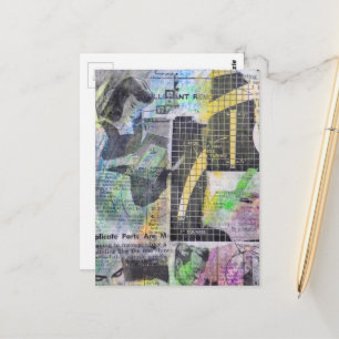 Carte Postale Personnes de menuiserie rétro en collage de médias