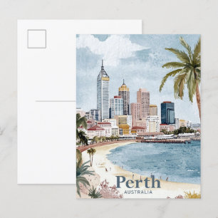 Carte Postale Perth Australie Aquarelle Peinture Voyage