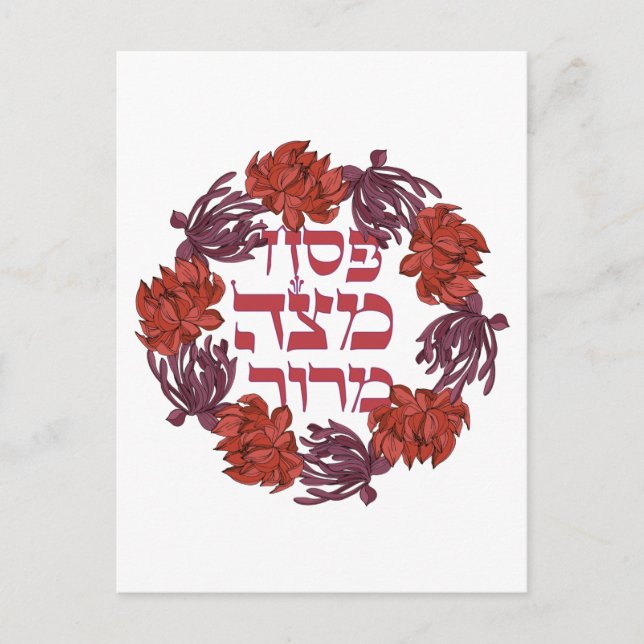Carte Postale Pesach Matzah Maror - Hébreux Seasseur de Pâques I (Devant)