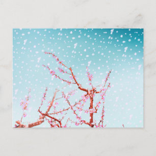 Carte Postale Pétales volants et fleurs roses (ou neige ?)