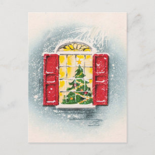 Carte Postale Petit arbre de Noël vintage dans une fenêtre