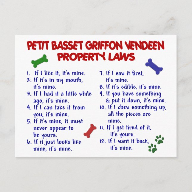 Carte Postale PETIT BASSET GRIFFON VENDEEN Propriété Lois 2 (Devant)