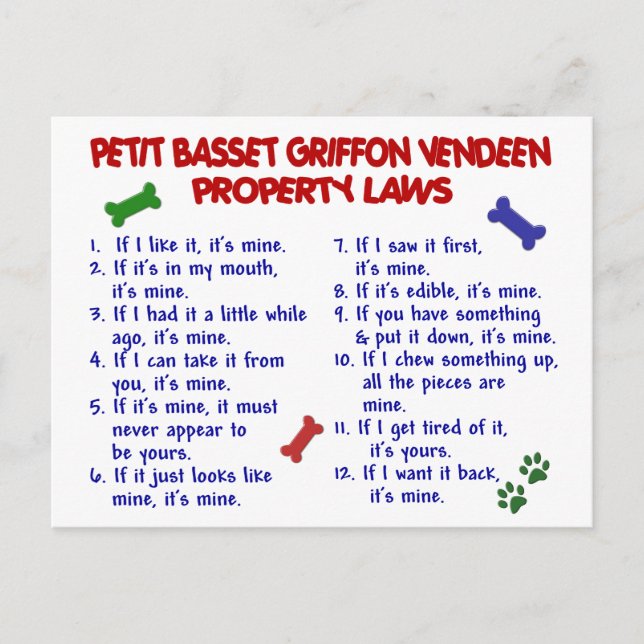 Carte Postale PETIT BASSET GRIFFON VENDEEN Propriété Lois 2 (Devant)