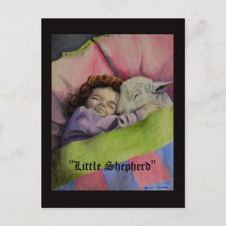 Carte Postale "Petit Berger" Agneau de Dieu avec une fille dort