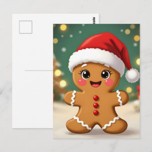 Carte Postale Petit bonhomme en pain d'épices mignon avec chapea