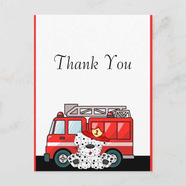 Carte Postale Petit camion de pompiers rouge, anniversaire dalma (Devant)