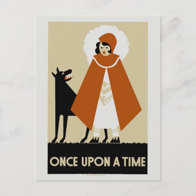 Carte Postale Petit Chaperon Rouge Art Déco Naïf (Devant)