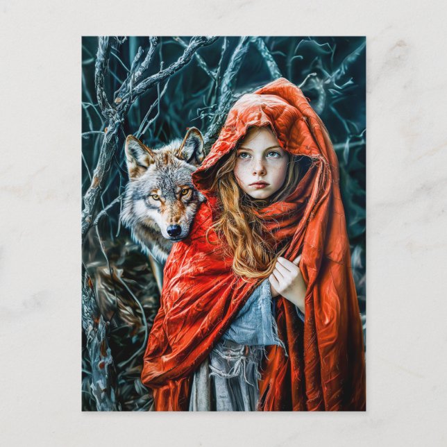 Carte Postale Petit chaperon rouge avec le loup (Devant)