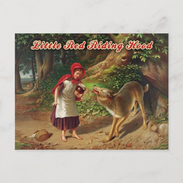 Carte Postale Petit chaperon rouge et grand méchant loup (Devant)
